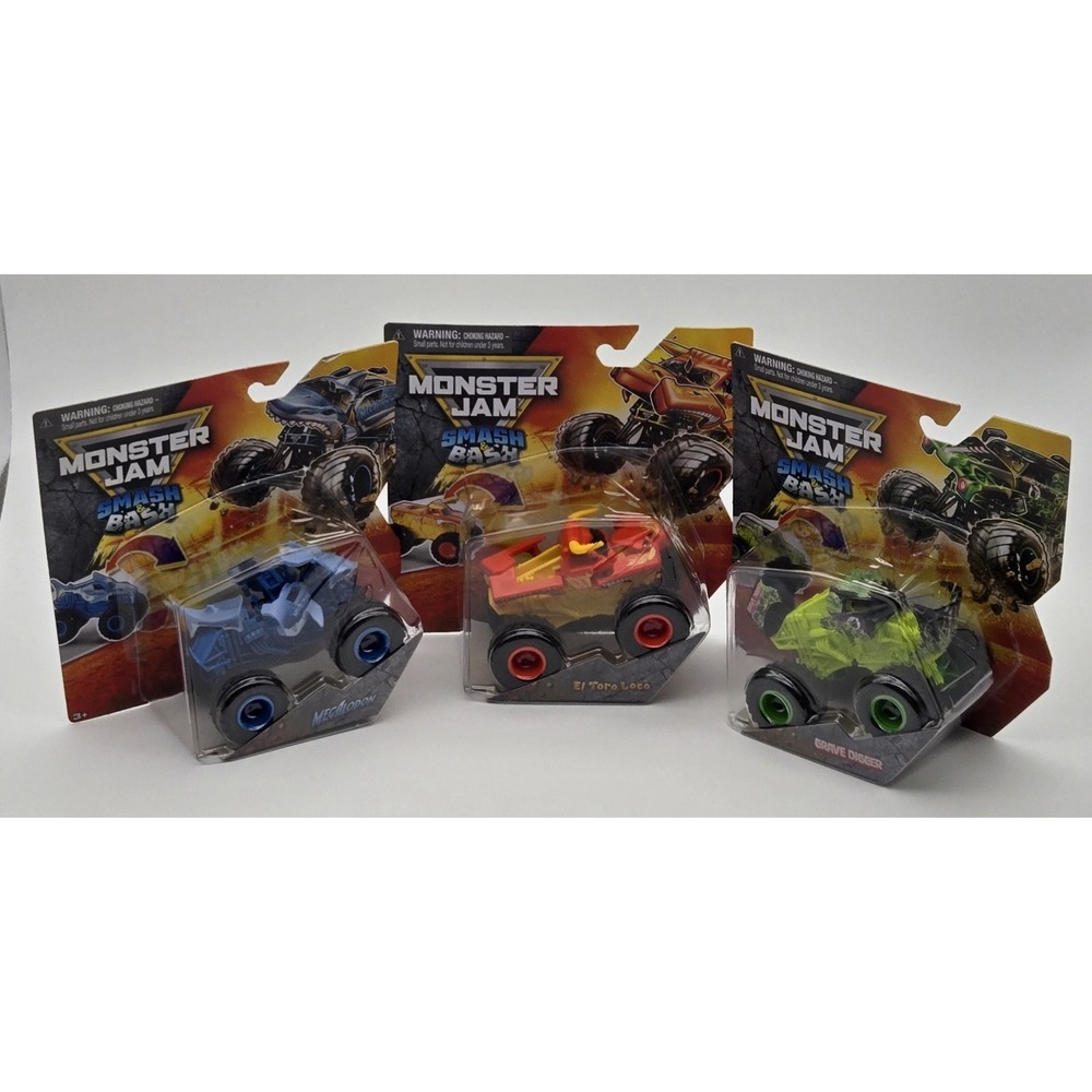 Monster Jam Smash & Bash Set (Grave Digger / Megalodon / El Toro Loco) Series 1